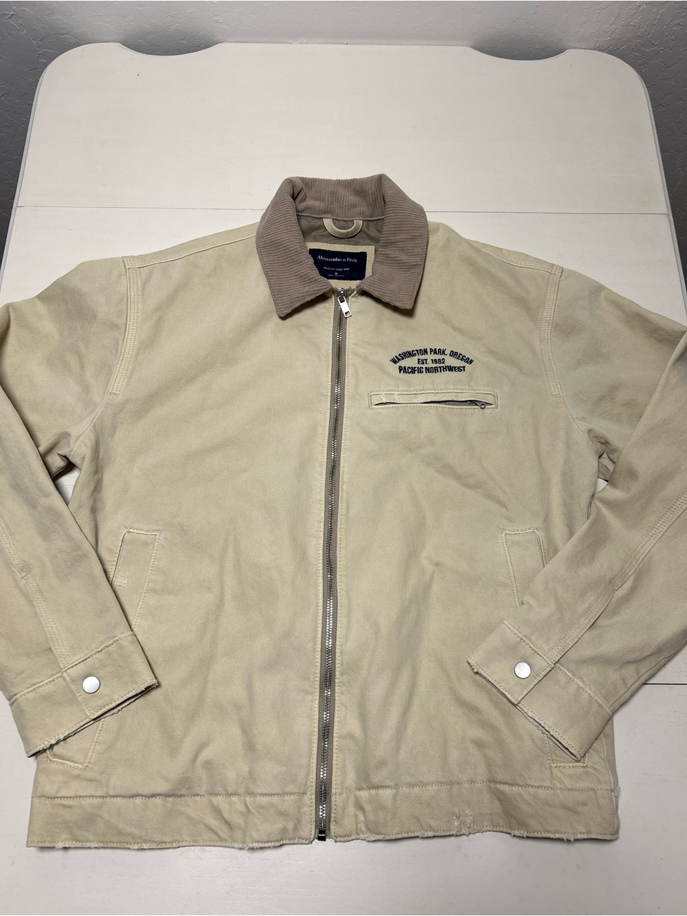 Abercrombie & Fitch Men's Beige Jacket with Brown Corduroy Collar